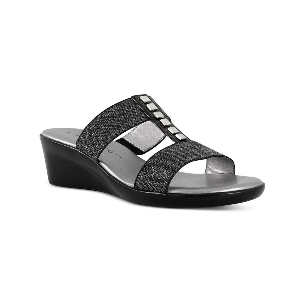 Karen Scott 9.5 M Black Shirma Slip On Strappy Wedge Sandals NIB TF0
